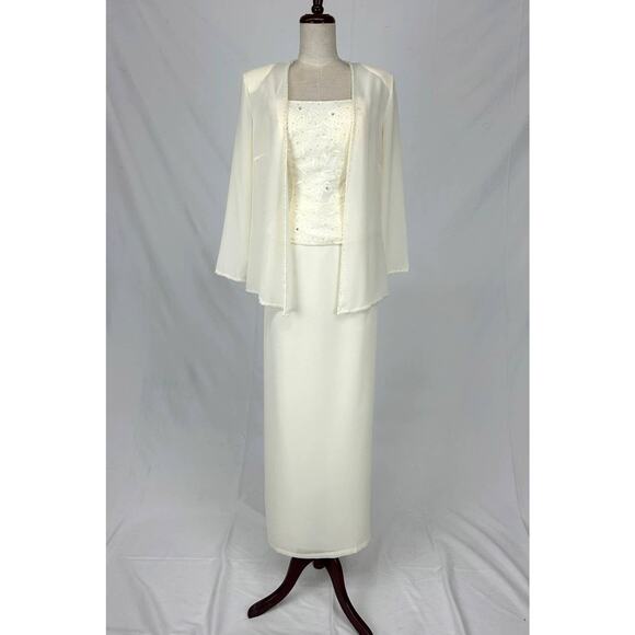 Chicas Dresses & Skirts - Chicas Dress Set Maxi Gown Jacket Women Medium Off White Embroidered Formal NWT